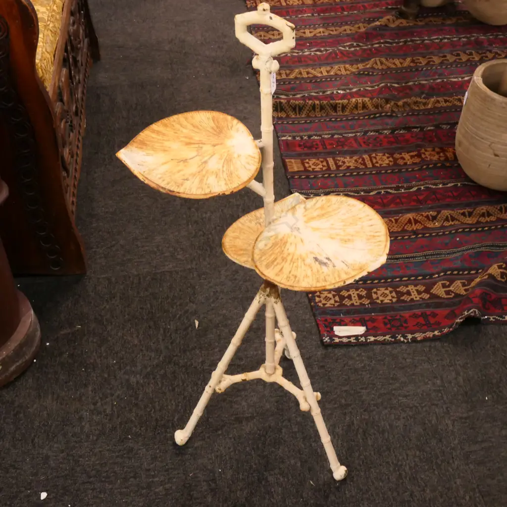 VICTORIAN CAST IRON AS FAUX BAMBOO STAND W. 3 LEAVES 900MM H Image 1++