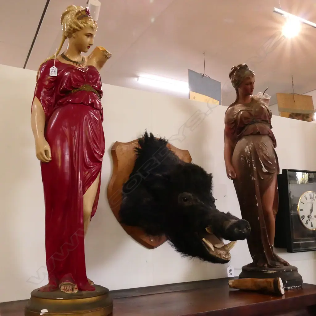 PR STATUES PLASTER LADY IN RED DRESS AF ARMS MISSING 1M H Image 1++