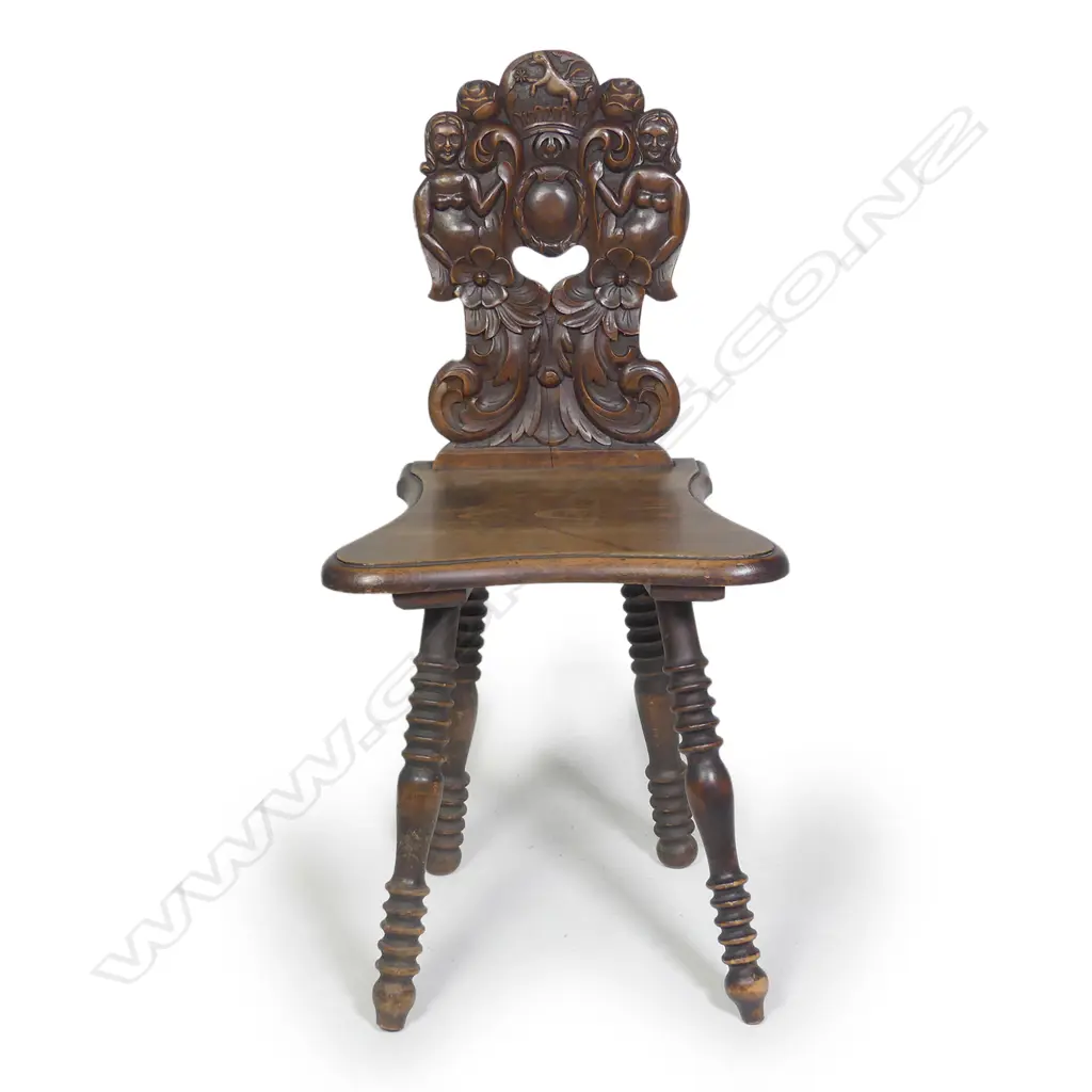 LATE 19THC  HALL CHAIR CARVED BACK GERMAN BLACK FORREST Image 1++