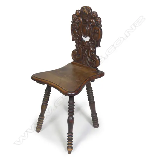 LATE 19THC  HALL CHAIR CARVED BACK GERMAN BLACK FORREST