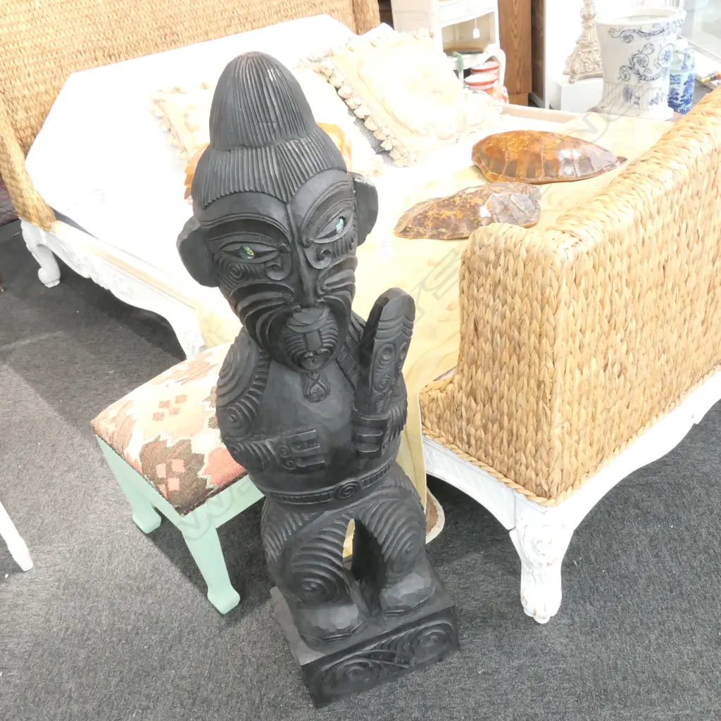 MODERN CARVED WOODEN MAORI TEKOTEKO FIGURE H 1015 MM Image 1++
