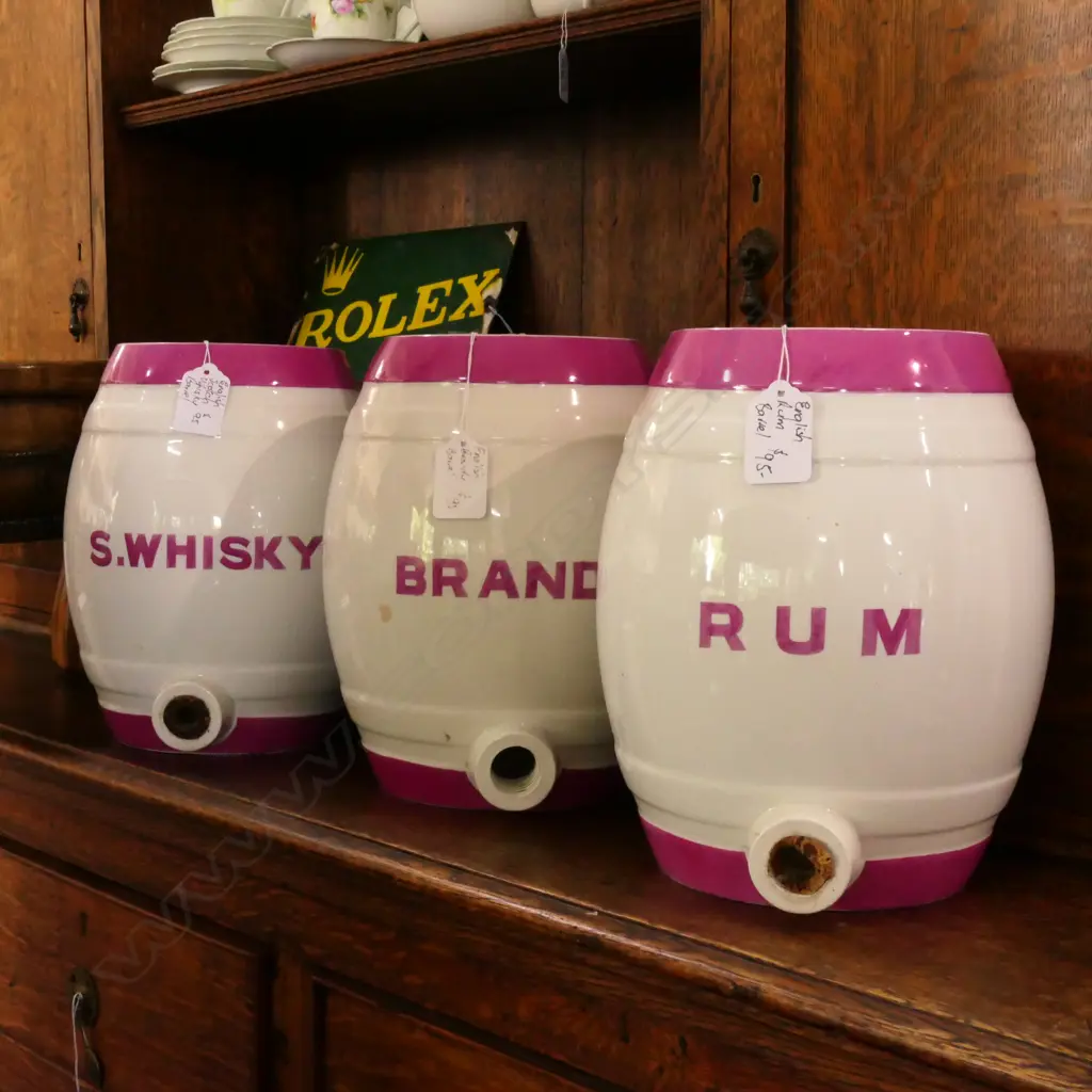 3 ENGLISH BARRELS; BRANDY, RUM AND WHISKY Image 1++
