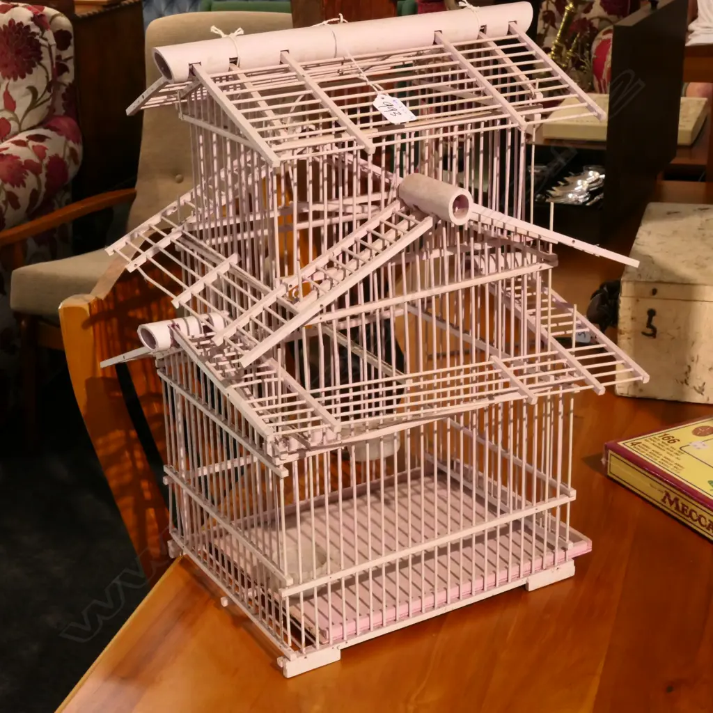 VINTAGE PINK BIRD CAGE (BAMBOO?) H. 500MM Image 1++