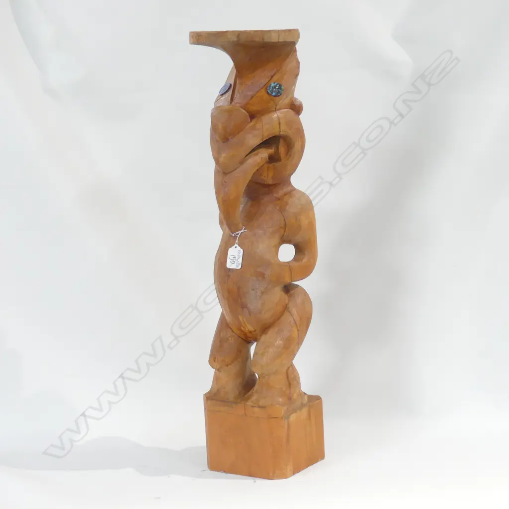 STYLISED CARVED MAORI POST / POUTOKOMANAWA 680MM H Image 1++