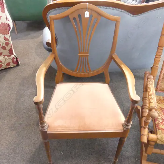 HEPPLEWHITE STYLE MAHOGANY ARMCHAIR w VELVET SEAT 