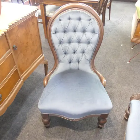 MAHOGANY FRAMED VICT STYLE GRANDMOTHER CHAIR