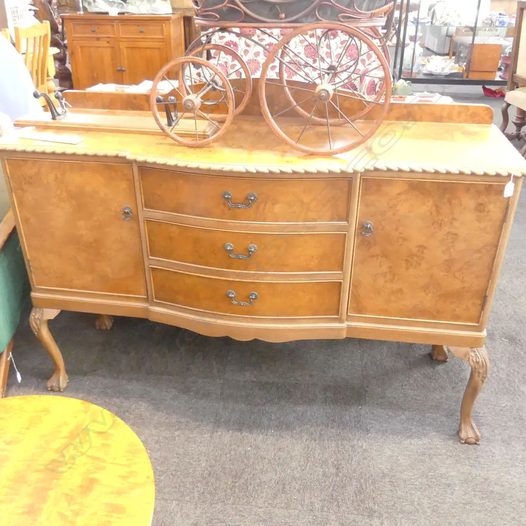BURR WALNUT SIDEBOARD w ROPE TWIST CARVED EDGE. 1400 x 420 x 890 Image 1++