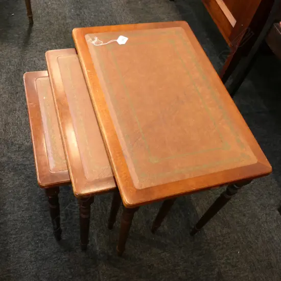 NEST OF 3 LEATHER INSET TABLES