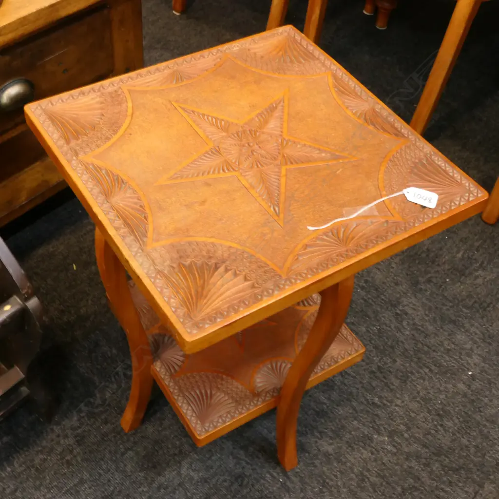 CHIP CARVED SIDE TABLE 480MM H 390MM SQ Image 1++