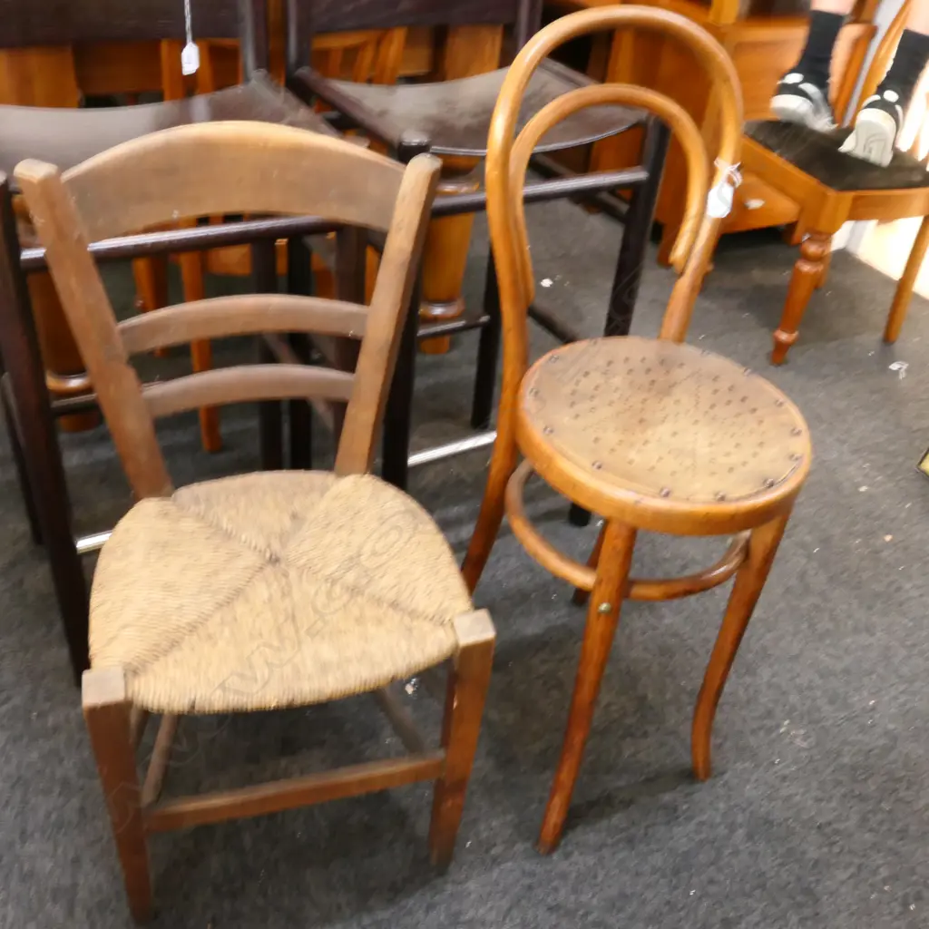 BENTWOOD HIGH LEG CHAIR AND SMALL CANE CHAIR Image 1++