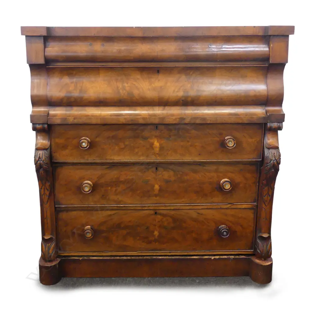 A large Victorian flame mahogany scotch chest Image 1++