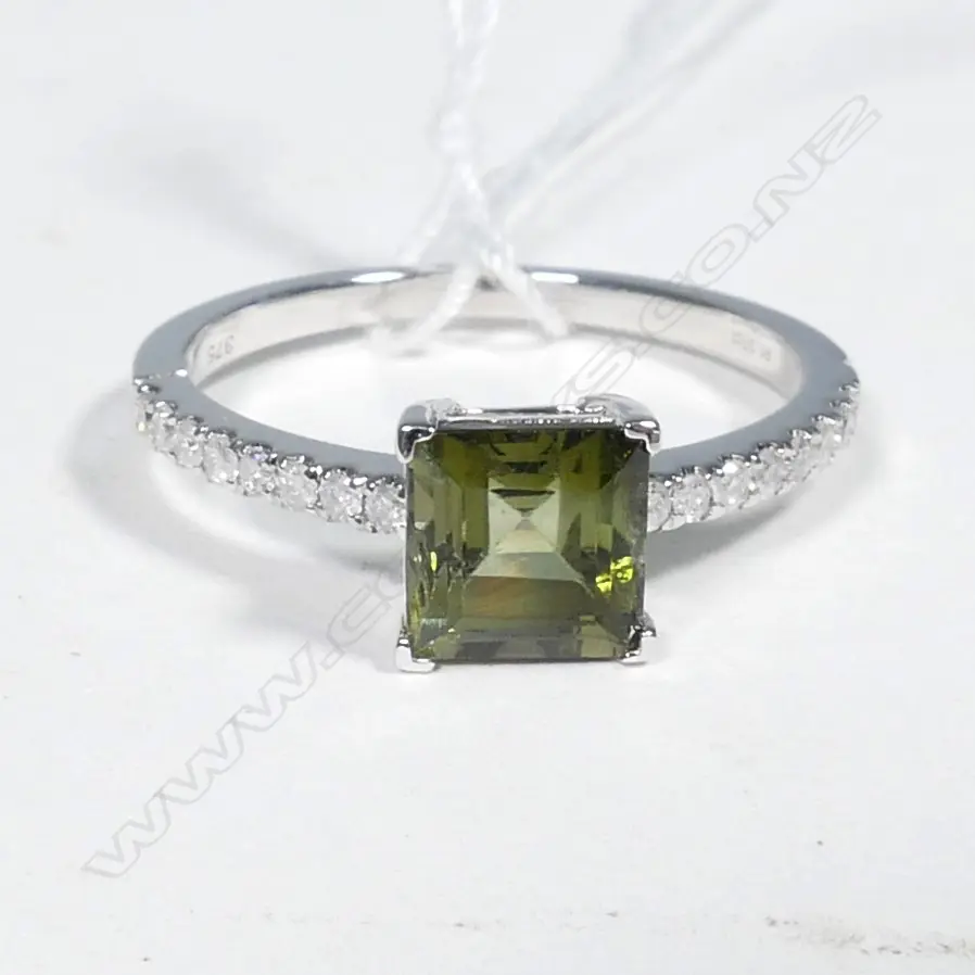 9ct White Gold Tourmaline and Diamond ring featuring centre Image 1++
