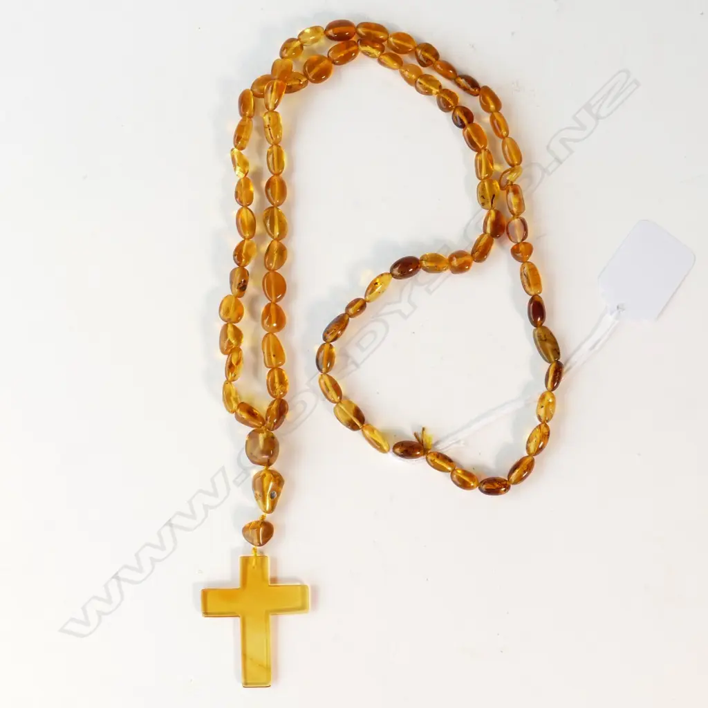 AMBER NECKLACE WITH CRUXIFIX PENDANT Image 1++
