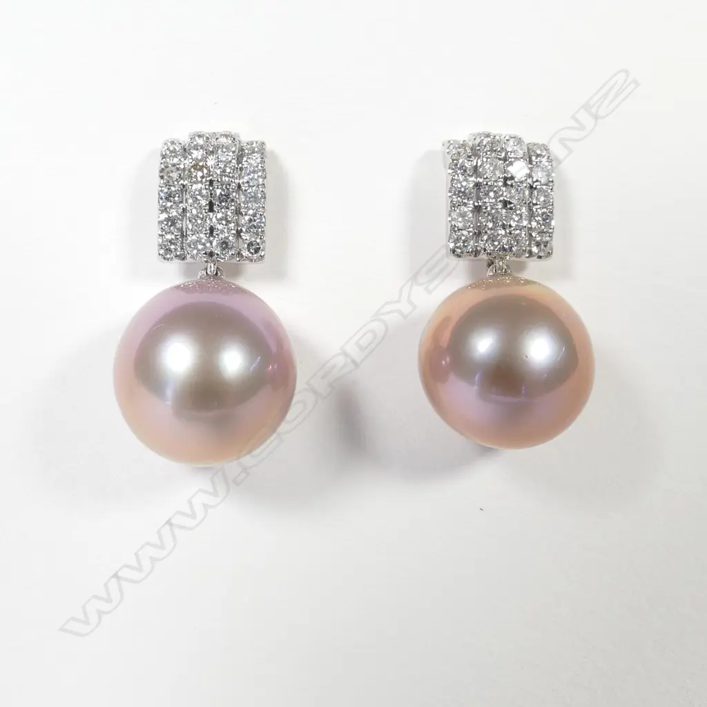 14ct White Gold Pearl and Diamond drop earrings featuring Image 1++