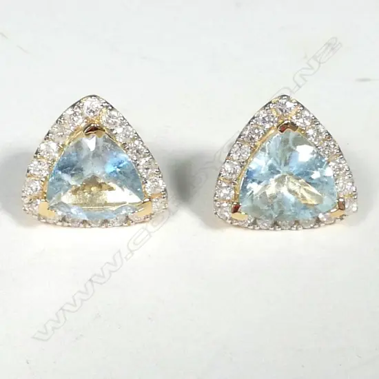 14ct Yellow Gold Aquamarine and Diamond stud earrings featuring