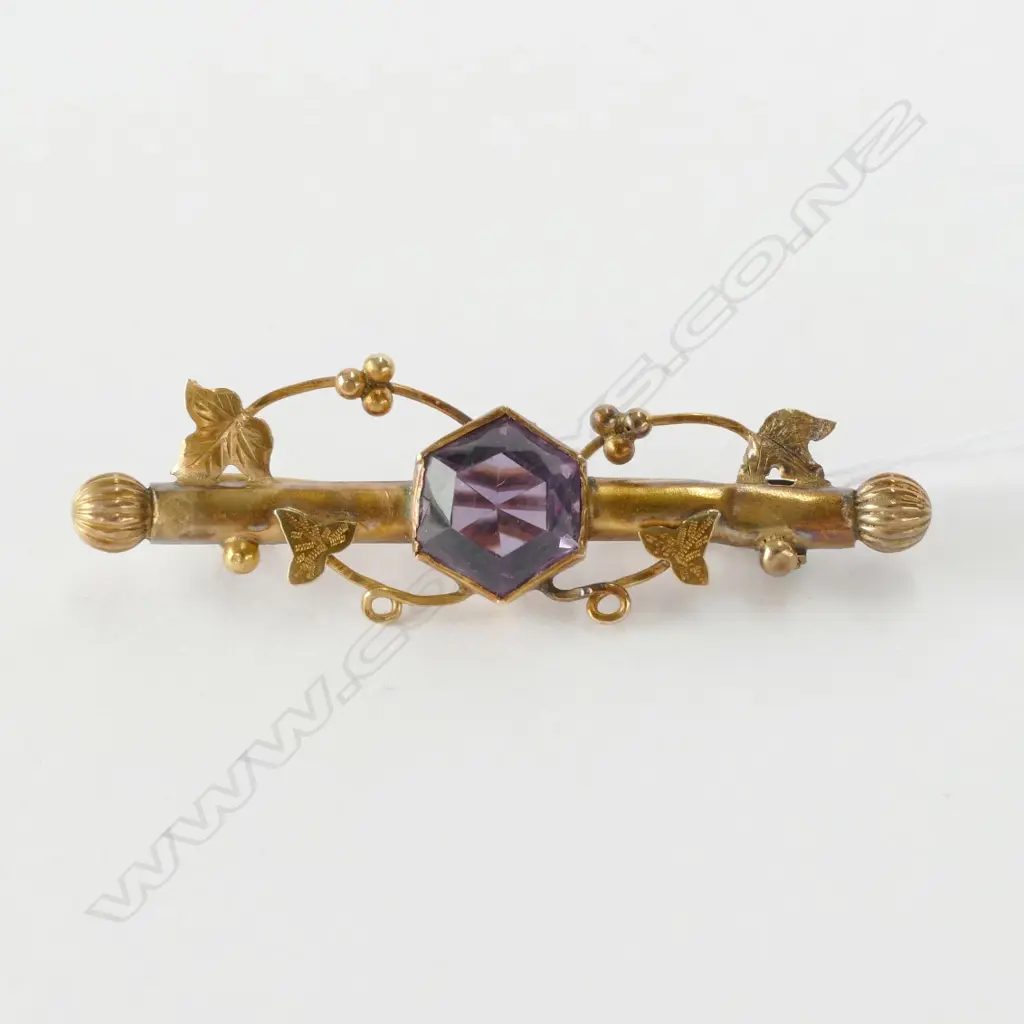 ANTIQUE AMETHYST & GOLD BROOCH 3.5GMS Image 1++