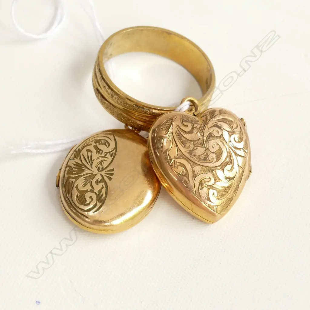 2 GOLD PLATE LOCKETS + RING 10.5GMS Image 1++
