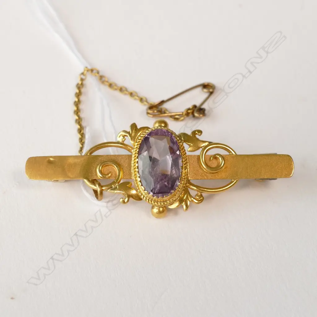 EDWARDIAN 9CT GOLD & AMETHYST BROOCH Image 1++
