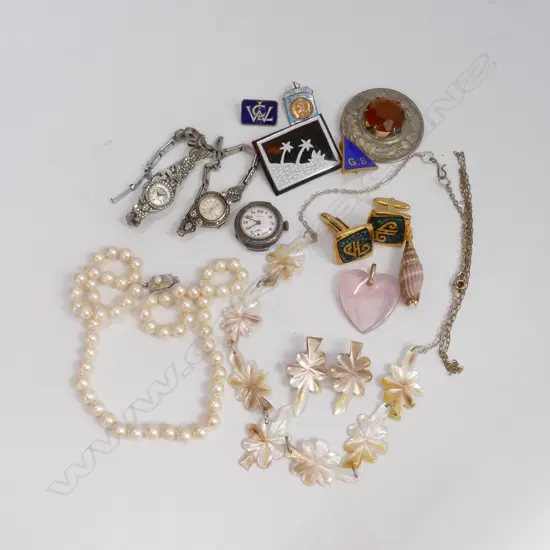 COLLECTION OF ASST. JEWELLERY INCL. STG CLASP PEARLS, WATCHES ETC