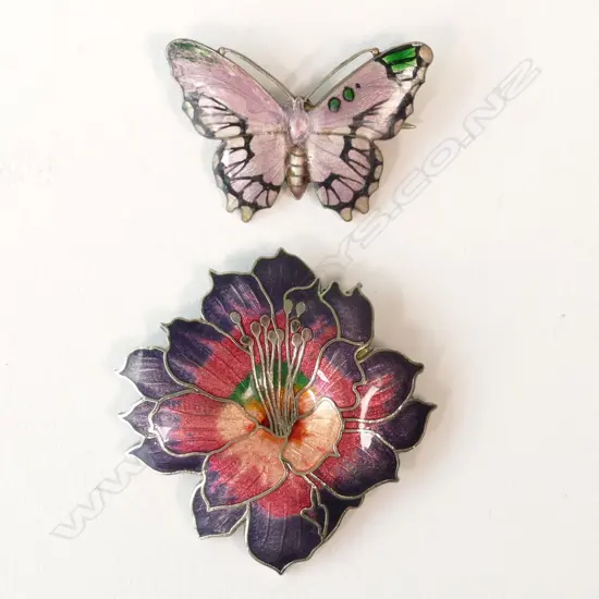 TWO SILVER & ENAMEL BROOCHES