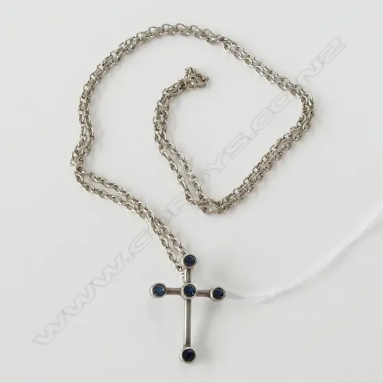 5 SAPPHIRE & SILVER CROSS ON SILVER CHAIN