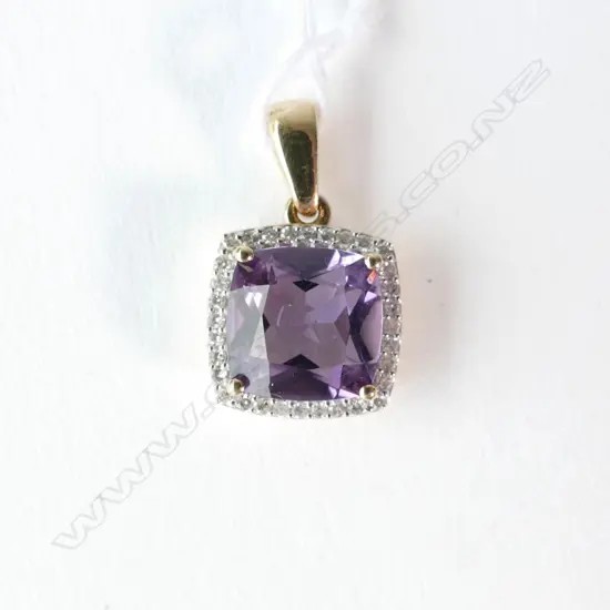 9CT AMETHYST & DIA. PENDANT