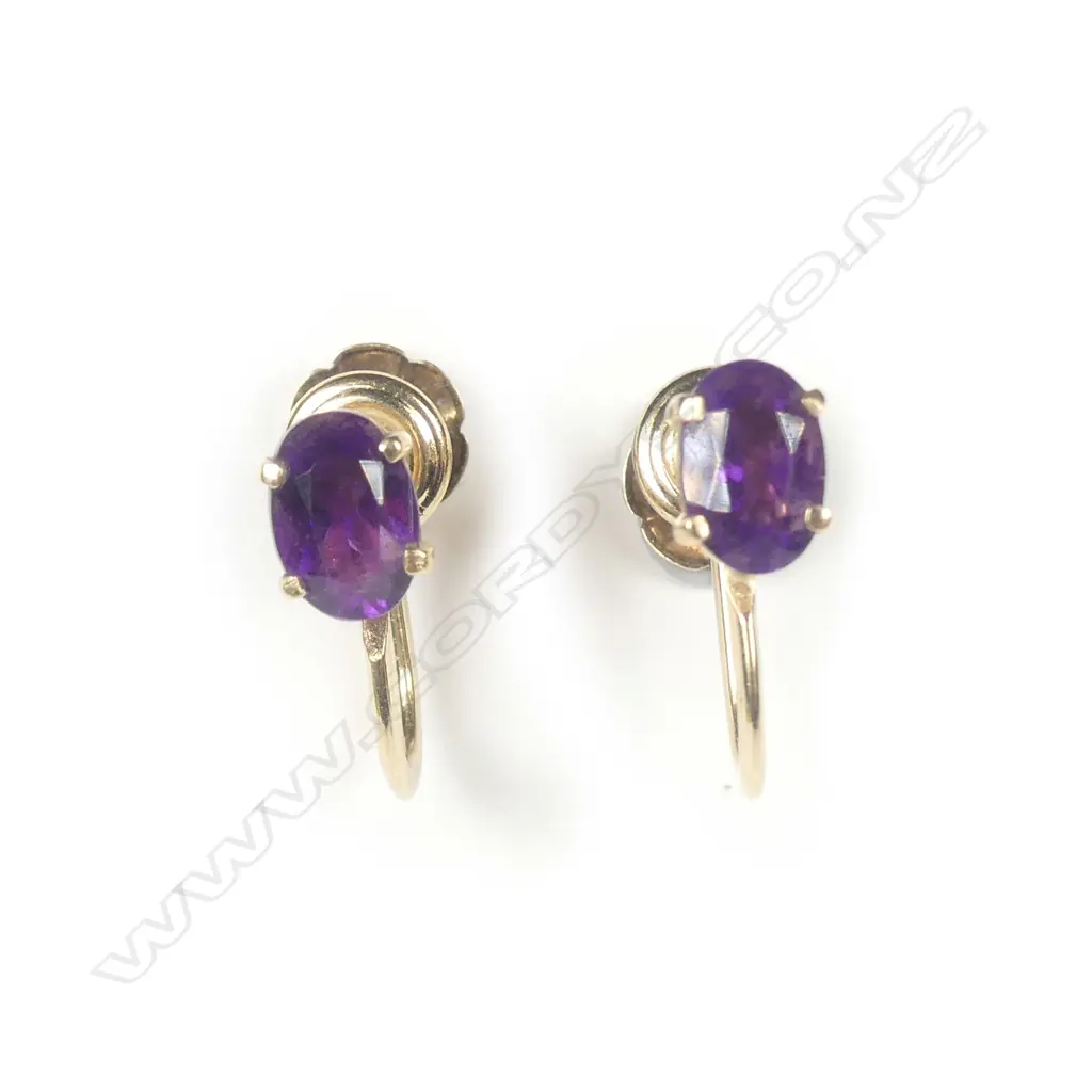 14K 1CT AFRICAN AMETHYST EARRINGS SCREW FITTINGS Image 1++