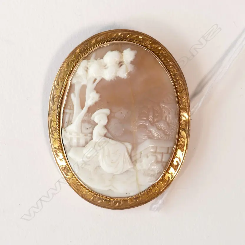 UNMARKED GOLD FRAMED CAMEO BROOCH Image 1++