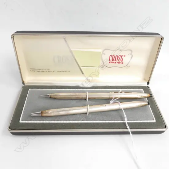 PR CROSS STERLING ROLLER BALL PEN + PENCIL CASED