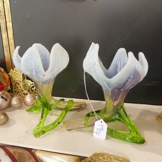 PAIR HAND BLOWN GLASS FLORAL VASES H.170MM 18186