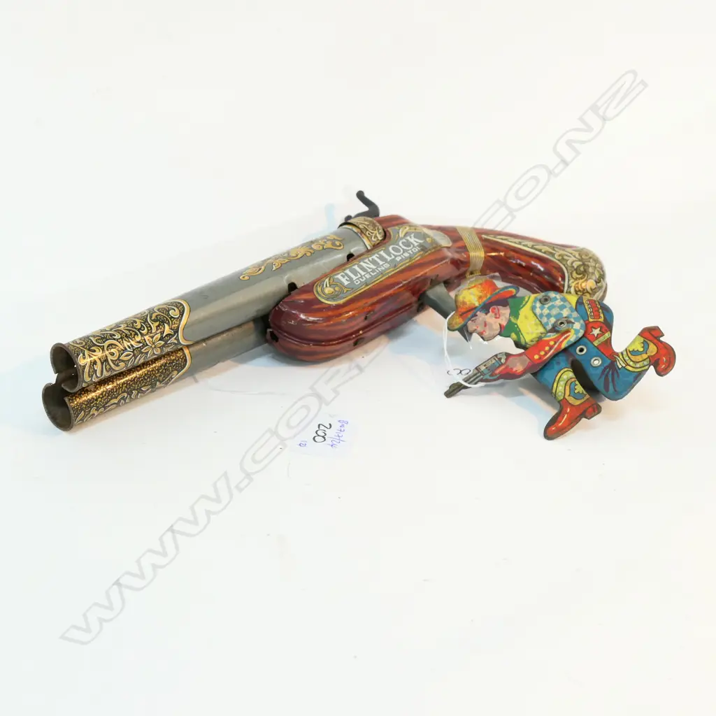T/PLATE FLINT LOCK PISTOL + CLICKING COWBOY L 230 MM Image 1++