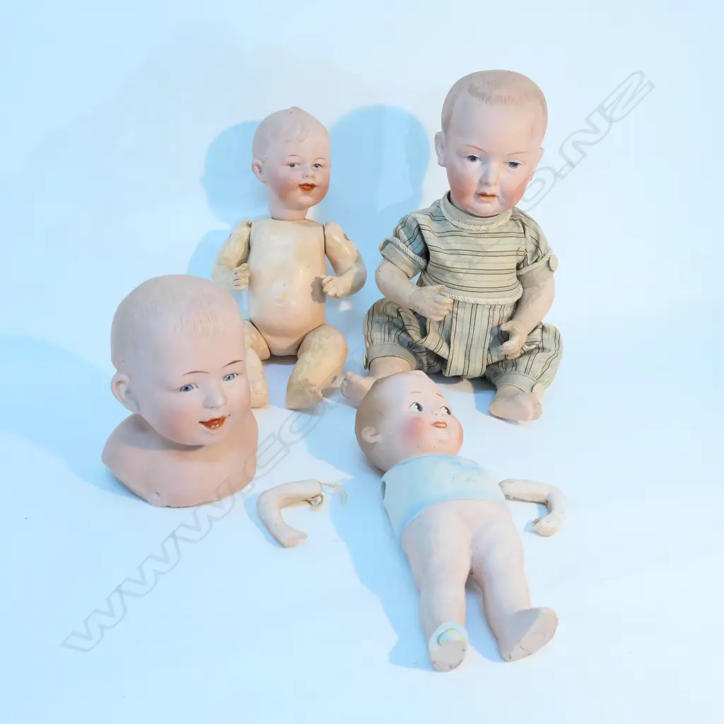 3 ASST GERMAN PORCELAIN DOLLS + HEAD Image 1++