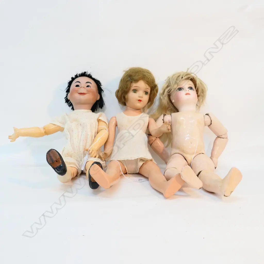 2 PORCELAIN HEAD DOLLS + ONE COMPOSITE Image 1++