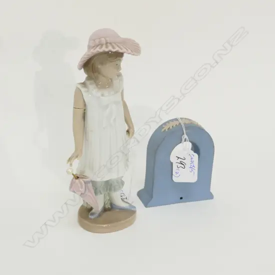 NAO FIGURE OF A YOUNG GIRL + W/WOOD CLOCK FRAME H 170 MM