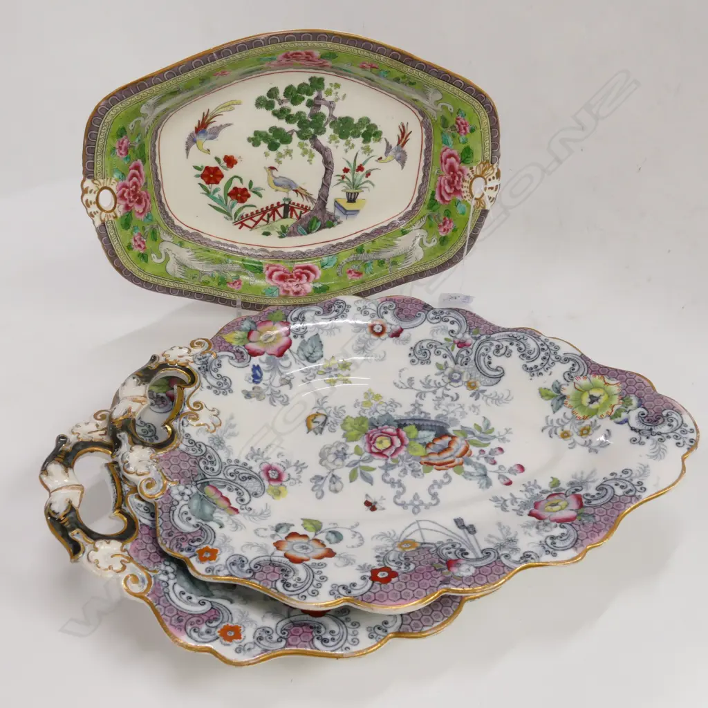 3 VICTORIAN DISHES, CROWN STAFFORDSHIRE ETC Image 1++