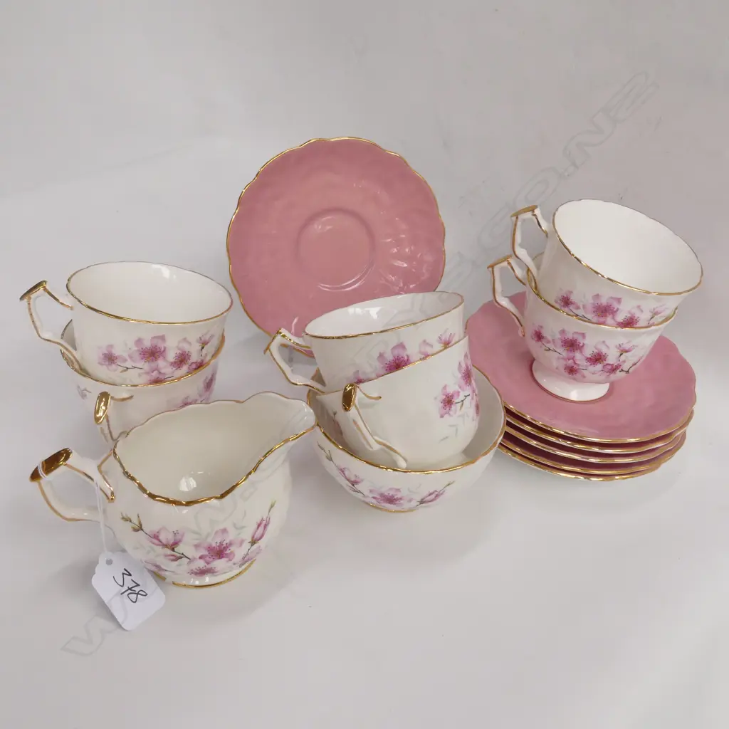14 PCE AYSLEY TEA SET; 6 CUPS AND SAUCERS, MILK, SUGAR Image 1++