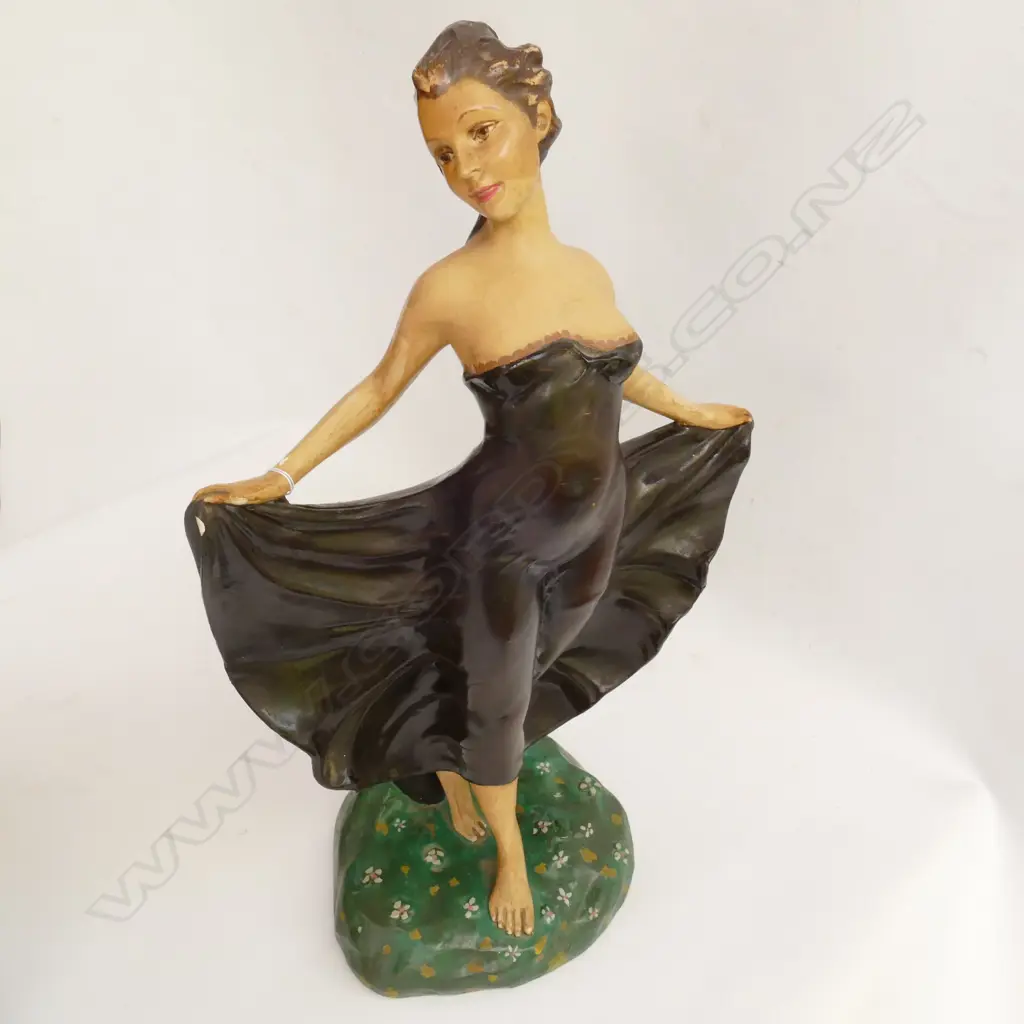 PLASTER STATUE LADY IN BROWN DRESS 400MM H Image 1++