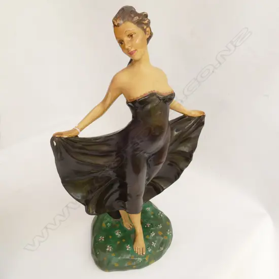 PLASTER STATUE LADY IN BROWN DRESS 400MM H