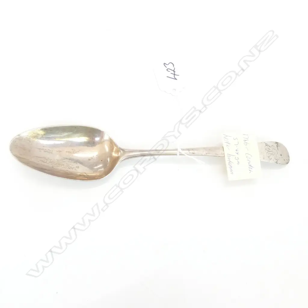 GEO III SILVER TABLE SPOON. London 1786 by Hester Bateman Image 1++