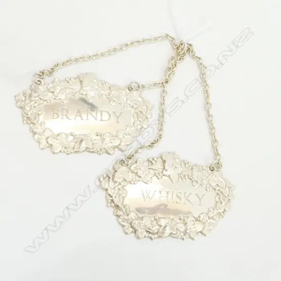 2 SILVER DECANTER TICKETS 'WHISKY' & 'BRANDY'