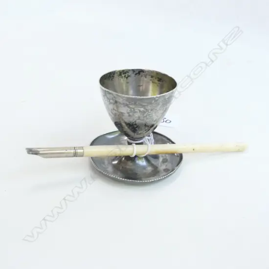 SILVER EGG CUP & SILVER & IVORY DIP PEN