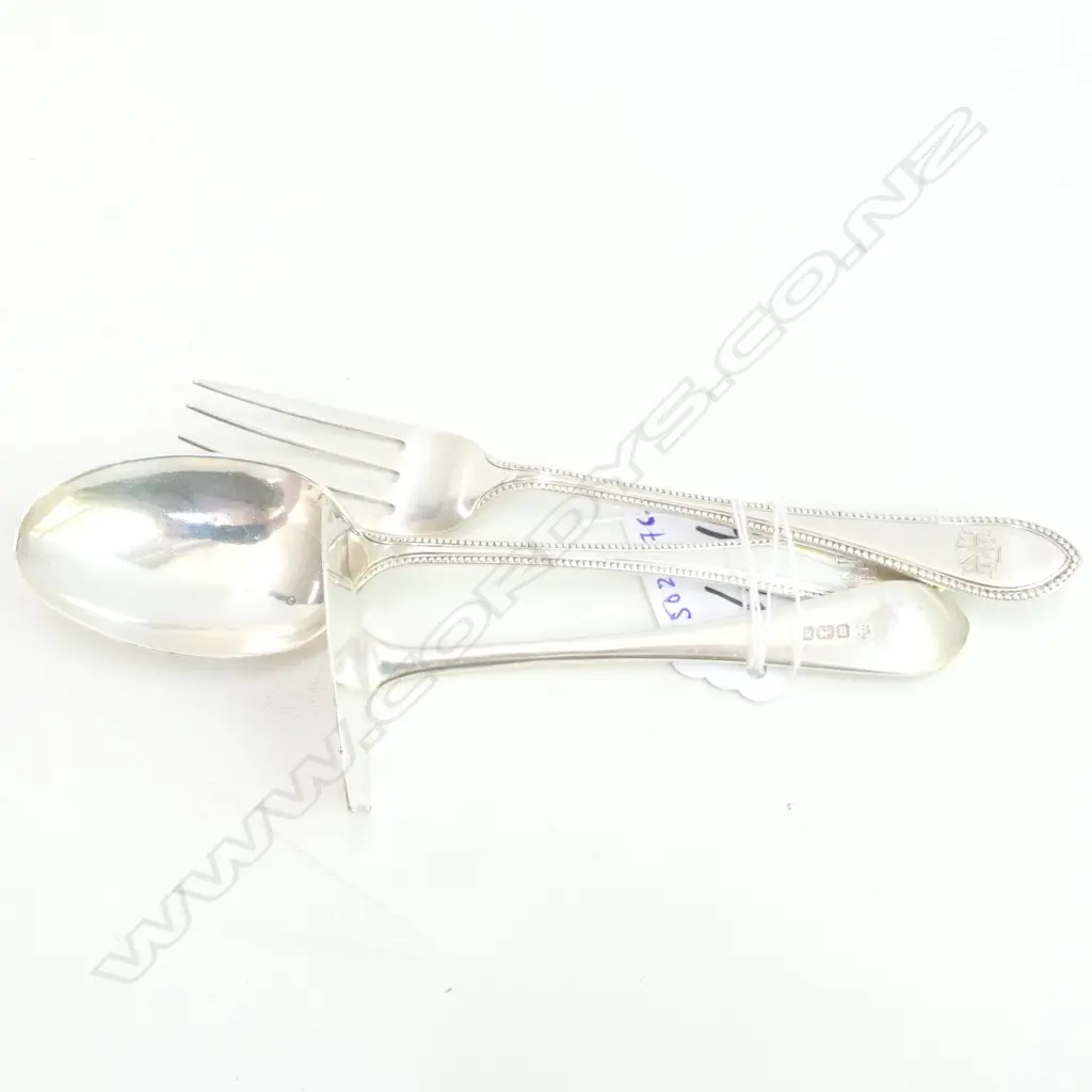 3 PCE SILVER CHRISTENING SET (SPOON, FORK & PUSHER) SHEFFIELD 1912 69gm Image 1++