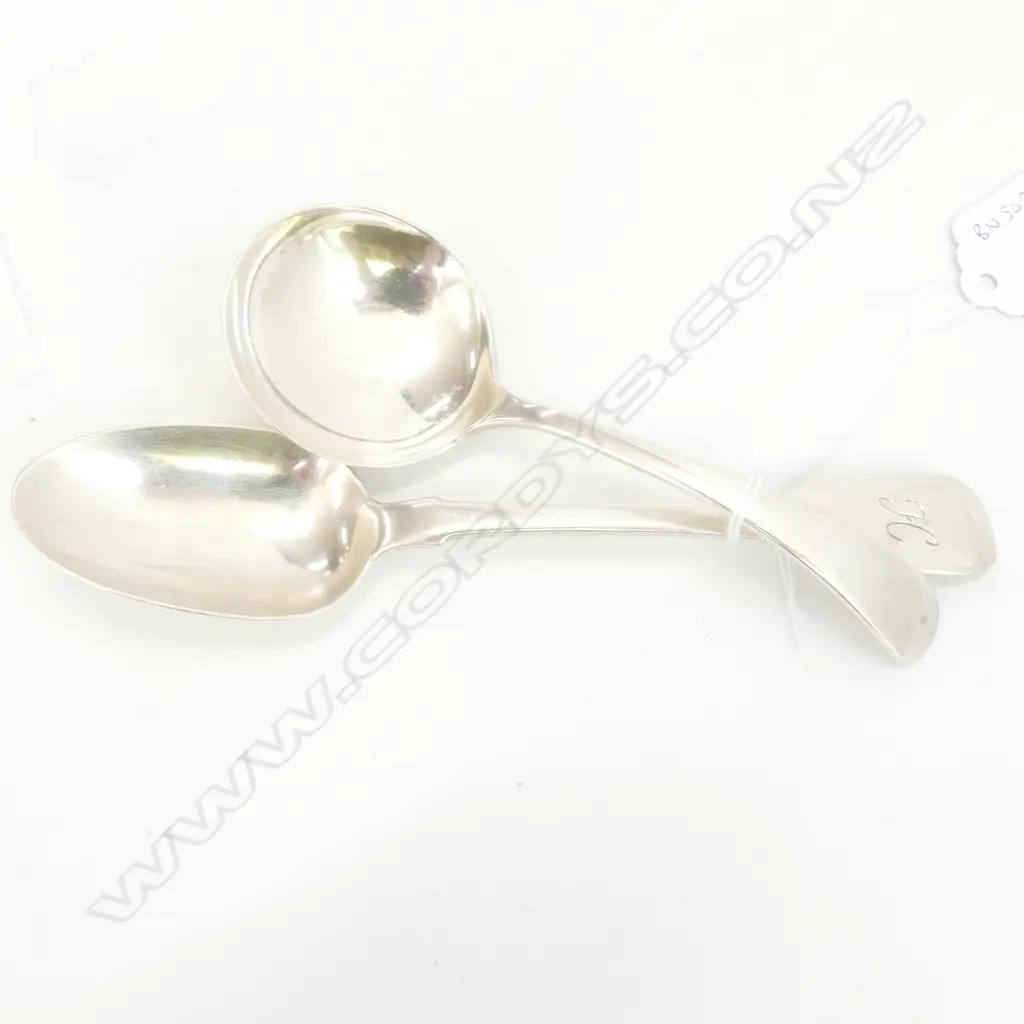 2 SILVER SPOONS, 1 CADDY SHEFFIELD 1938 F COBB &CO + RATSTAIL TEASPOON, DUBLIN 1825 M WEST & SONS 41gm Image 1++