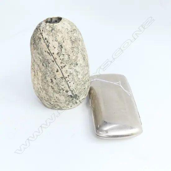 VASE MADE FROM A SERPENTINE BOULDER. H.150mm & SILVER PLATED SPECTACLES CASE