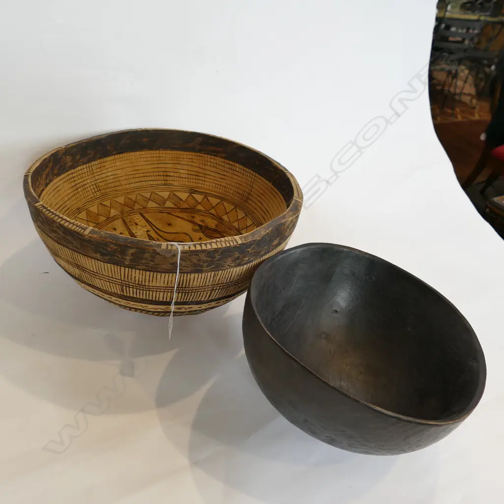AFRICAN CARVED GOURD BOWL AND ANOTHER  Image 1++