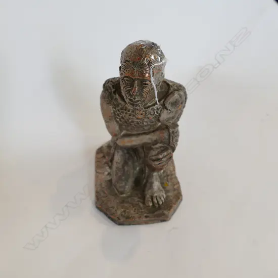 OLD SILVER COPPER STATUE OF A  MAORI WARRIOR