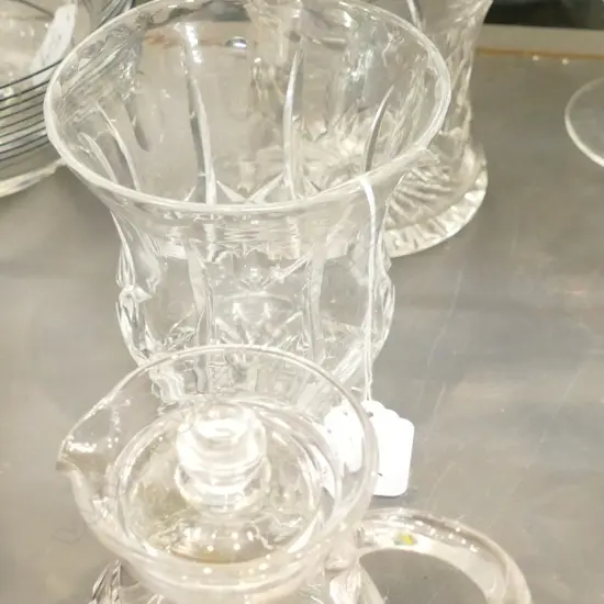 TWO CRYSTAL VASES & A JUG