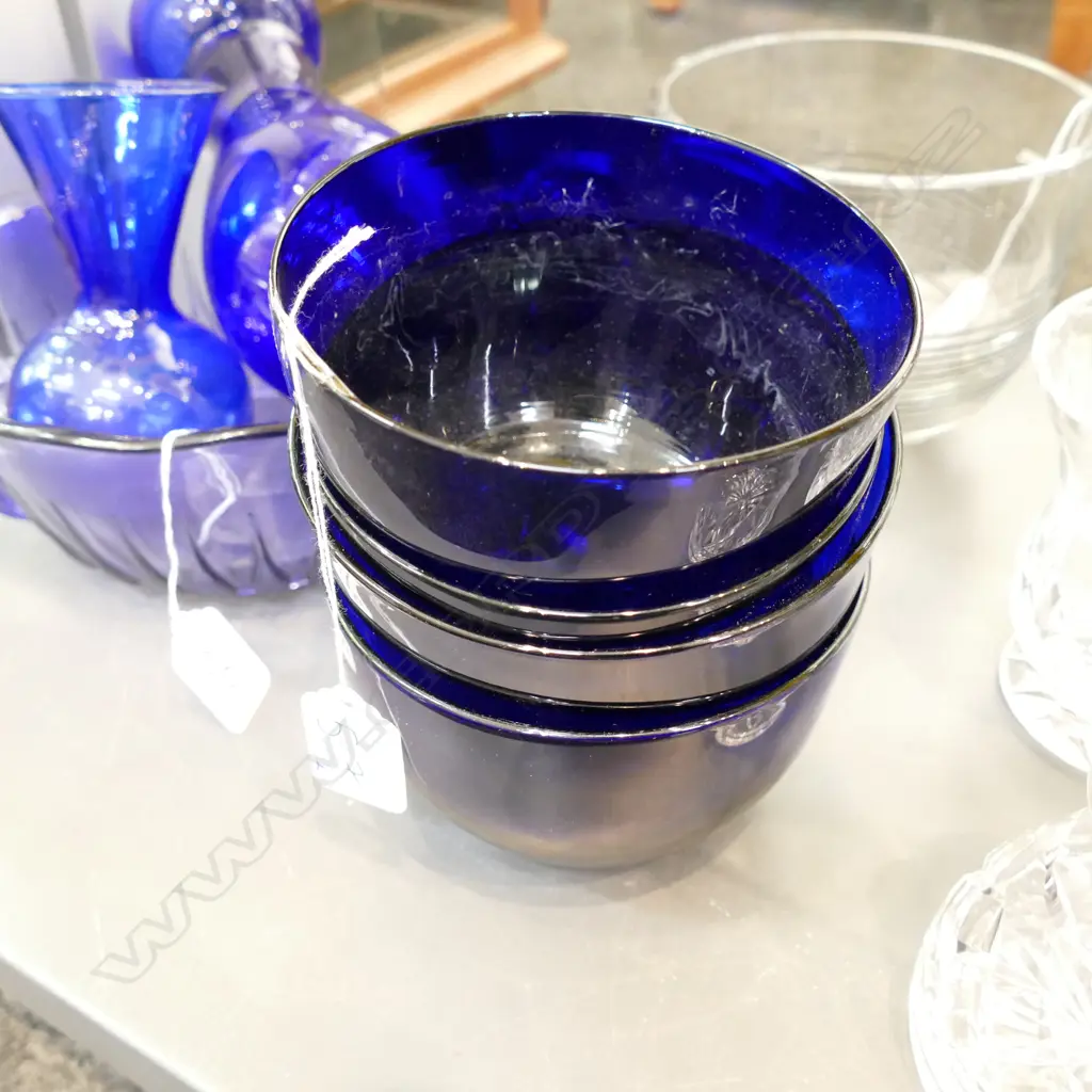 FOUR BRISTOL BLUE ANTIQUE GLASS WASHERS Image 1++