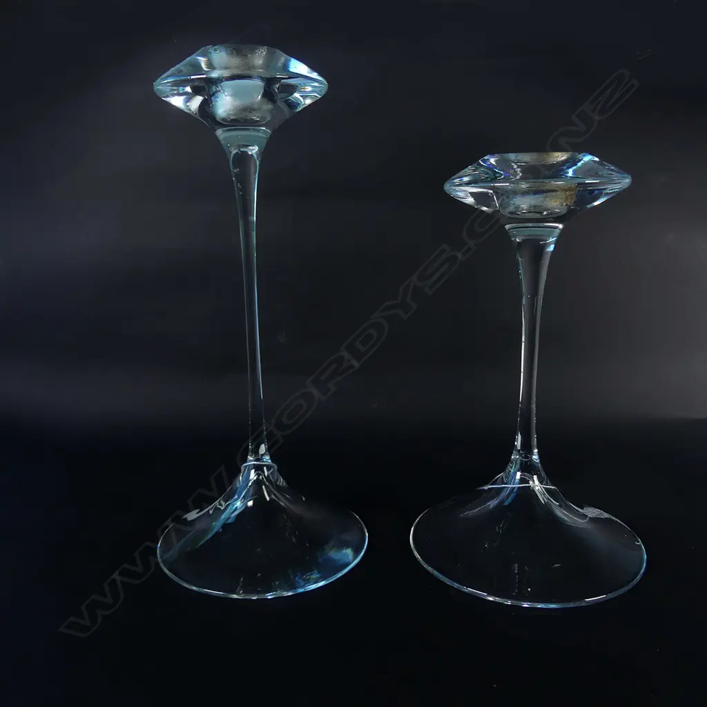 PR OF KOSTA BODA CRYSTAL CANDLE HOLDERS BY KYELL ENGMAN, TALLEST H. 225MM Image 1++
