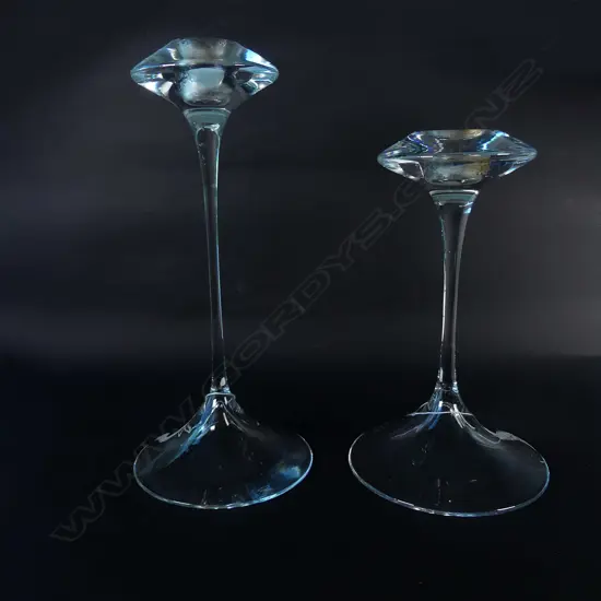 PR OF KOSTA BODA CRYSTAL CANDLE HOLDERS BY KYELL ENGMAN, TALLEST H. 225MM